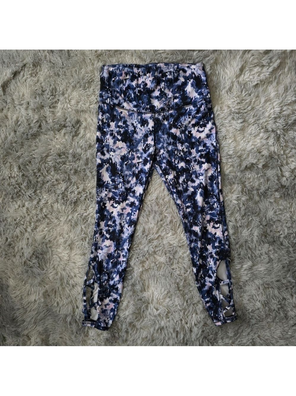 GAIAM High Rise Active Leggings XS Blue | Lattice Cutout Yoga Workout Pants - Picture 7 of 13